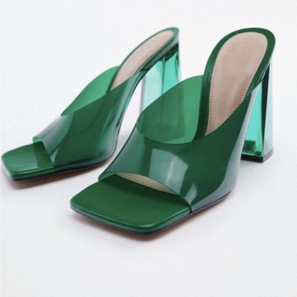 NWOT Zara Vinyl & Methacrylate Open Toed Heels - Picture 3 of 6